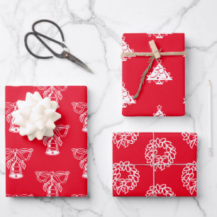 Niedliche Weihnachtsmuster in Rot und Weiß Geschenkpapier Set