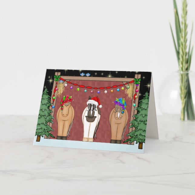 Niedliche Weihnachtspferde Feiertagskarte (Vorderseite)