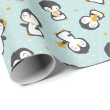 Niedliche Weihnachtspinguine auf blauem Wrapping P