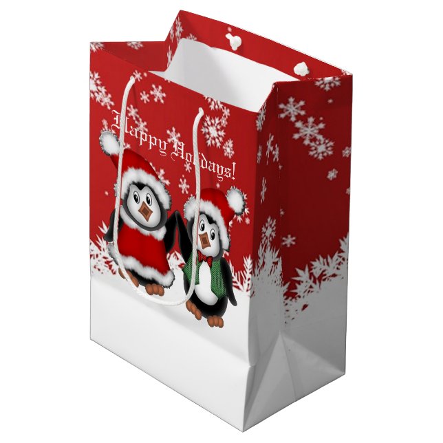 Niedliche Weihnachtspinguine-Geschenktasche Mittlere Geschenktüte (Vorderseite Schrägansicht)