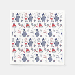 Niedliche Weihnachtspinguine Hats Gloves Pattern Serviette