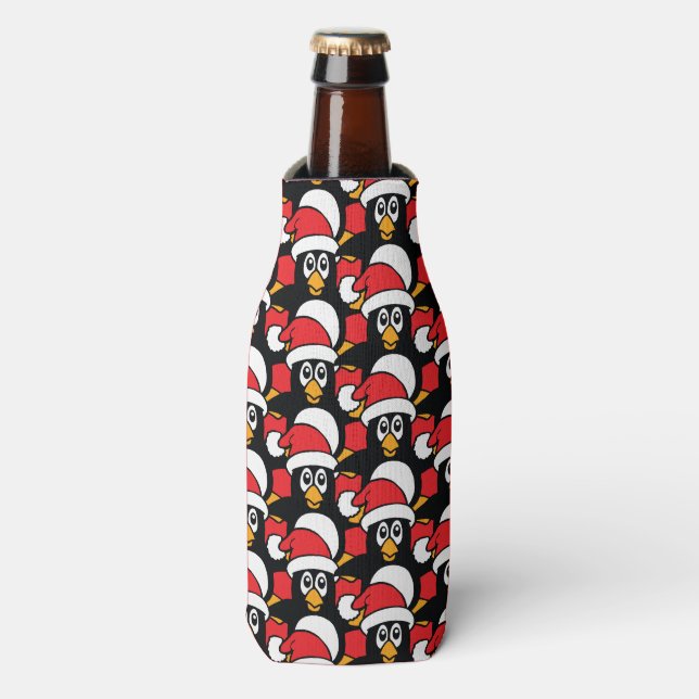 Niedliche Weihnachtspinguine Pattern Rot Flaschenkühler (Flaschenvorderseite)