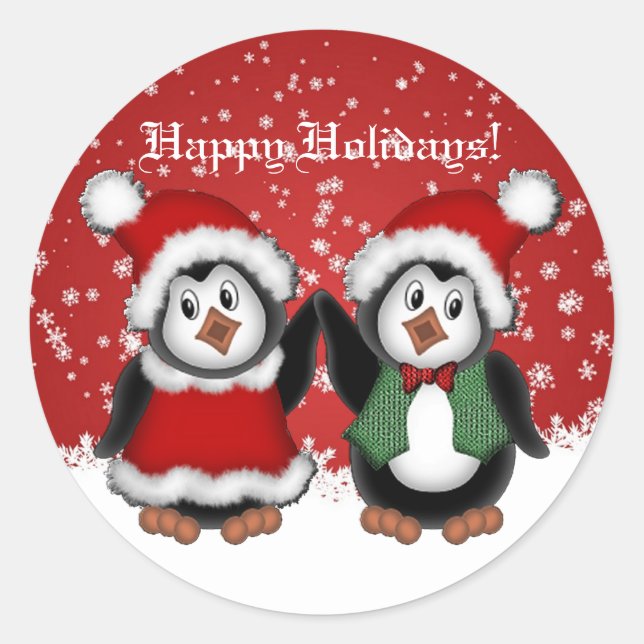 Niedliche Weihnachtspinguine Runder Aufkleber (Vorderseite)