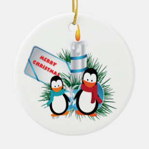 Niedliche Weihnachtspinguine und Candle-Ziergegens Keramikornament