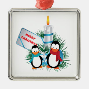 Niedliche Weihnachtspinguine und Candle-Ziergegens Ornament Aus Metall