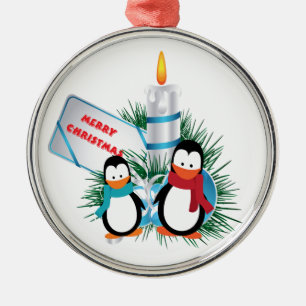Niedliche Weihnachtspinguine und Candle-Ziergegens Ornament Aus Metall