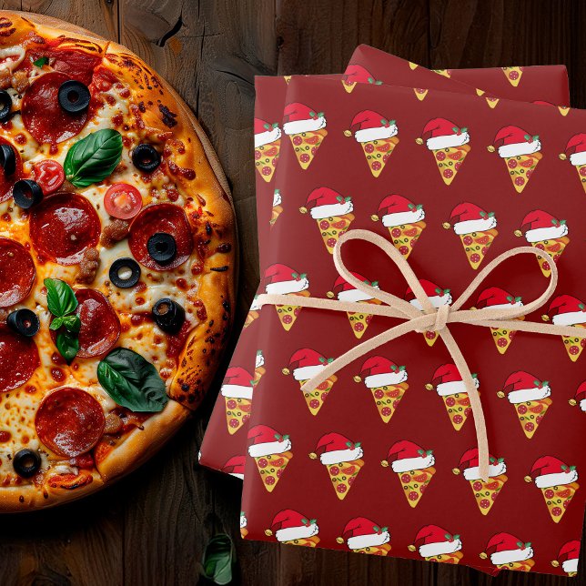 Niedliche Weihnachtspizzasken in Weihnachtsmannmüt Geschenkpapier Set (Von Creator hochgeladen)