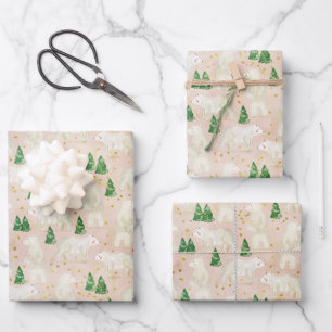 Niedliche Weihnachtspolarbären in Evergreen Forest Geschenkpapier Set