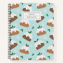 Niedliche Weihnachtspudding auf hellblau