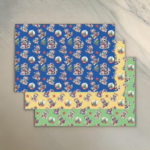 Niedliche Weihnachtsrakoons mit Geschenken Snowglo Geschenkpapier Set