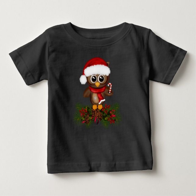 Niedliche Weihnachtsschale auf Pine Branch Baby Sh Baby T-shirt (Vorderseite)