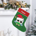 Niedliche Weihnachtsschale Großer Weihnachtsstrumpf<br><div class="desc">Dieser hübsche personalisierte Eule Weihnachtsweihnachtsweih mit niedlichen Kawaii-Augen auf Urlaub grün und rot.</div>