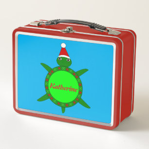 Niedliche Weihnachtsschildkröte mit Blumenmotiv-Mu Metall Brotdose