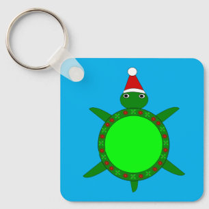 Niedliche Weihnachtsschildkröte mit Blumenmotiv-Mu Schlüsselanhänger