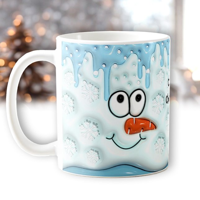 Niedliche Weihnachtsschmelze Snowman Gesicht Blaue Kaffeetasse (Cute Christmas Melting Snowman Face Blue Name Coffee Mug)