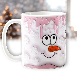 Niedliche Weihnachtsschmelze Snowman Gesicht Rosa  Kaffeetasse