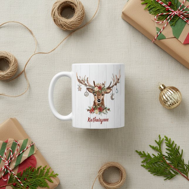 Niedliche Weihnachtsschmuck | Rustikales Holz Kaffeetasse (Cute Christmas Reindeer Ornaments | Rustic Wood Coffee Mug)