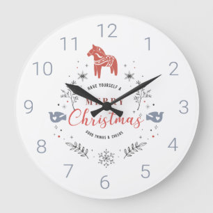 Niedliche Weihnachtsschmuck Typografie & Tiere Große Wanduhr