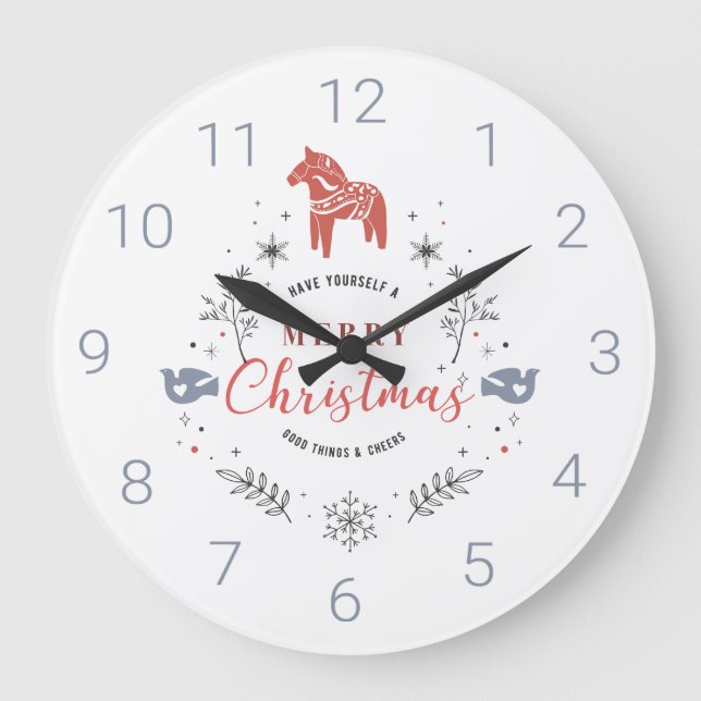 Niedliche Weihnachtsschmuck Typografie & Tiere Große Wanduhr (Vorderseite)