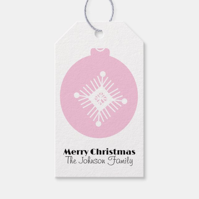 Niedliche Weihnachtsschneeflocke Rosa Zierfamilie Geschenkanhänger (Vorderseite)