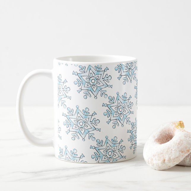 Niedliche Weihnachtsschneeflocken, Winterschnee Bl Kaffeetasse (Mit Donut)