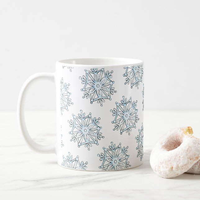 Niedliche Weihnachtsschneeflocken, Winterschnee Bl Kaffeetasse (Mit Donut)