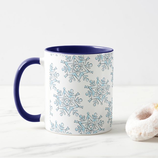 Niedliche Weihnachtsschneeflocken, Winterschnee Bl Tasse (Mit Donut)