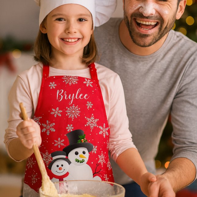 Niedliche Weihnachtsschneemänner Personalisiert Ki Schürze (Personalized kids Christmas apron snowman baking gift for daughter, holiday kitchen fun)