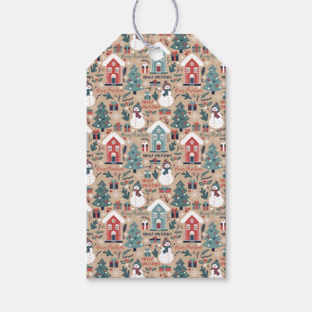 Niedliche Weihnachtsschneemänner, Weihnachtsbaumen Geschenkanhänger (Vorderseite)