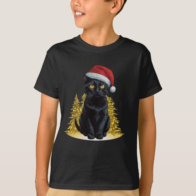 Niedliche Weihnachtsschwarze Katze in Weihnachtsma T-Shirt (Vorderseite)