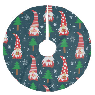 Niedliche Weihnachtsstürme mit Pine Tree und Snowf Polyester Weihnachtsbaumdecke