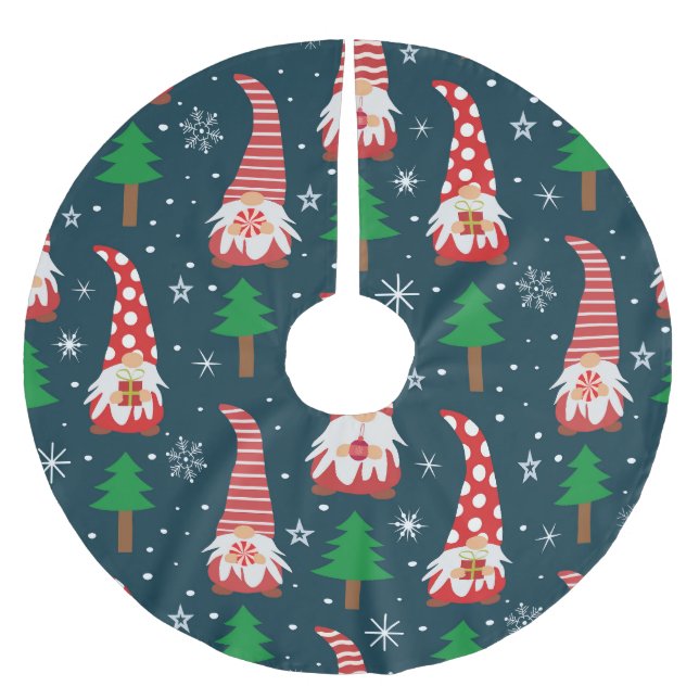 Niedliche Weihnachtsstürme mit Pine Tree und Snowf Polyester Weihnachtsbaumdecke (Vorderseite)