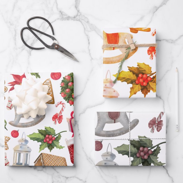 Niedliche Weihnachtssymbole Geschenkpapier Set (Vorderseite)
