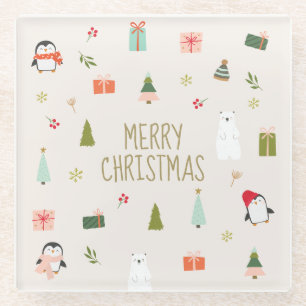 Niedliche Weihnachtssymbole Glasuntersetzer