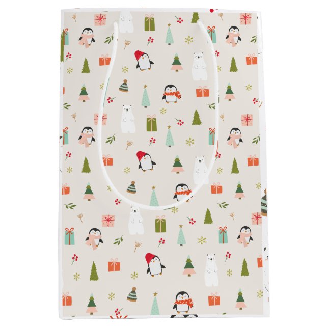 Niedliche Weihnachtssymbole Mittlere Geschenktüte (Vorderseite)