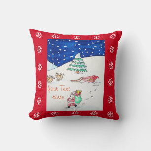 Niedliche Weihnachtsszene mit Santa und Schlitten Kissen