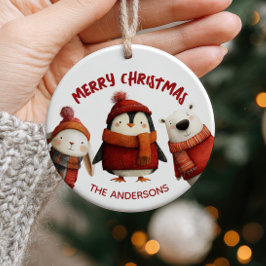 Niedliche Weihnachtstiere frohe Weihnachtsfamilie Keramik Ornament