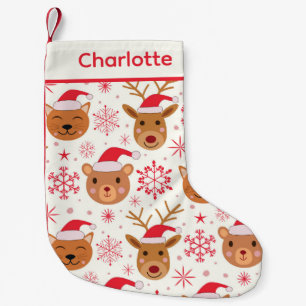 Niedliche Weihnachtstiere Katze, Bär und Rentiere Kleiner Weihnachtsstrumpf