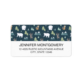 Niedliche Weihnachtstiere Rustikales Muster Adressaufkleber