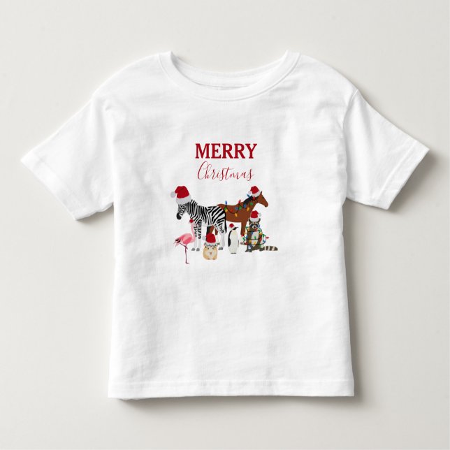 Niedliche Weihnachtstiere Weihnachtsmannmützen Lig Kleinkind T-shirt (Vorderseite)