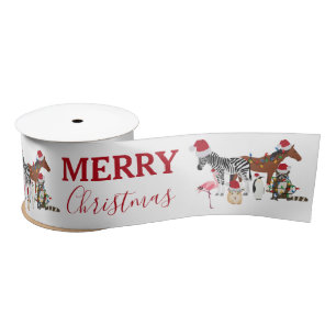 Niedliche Weihnachtstiere Weihnachtsmannmützen Lig Satinband