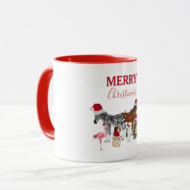 Niedliche Weihnachtstiere Weihnachtsmannmützen Lig Tasse (Vorderseite Links)