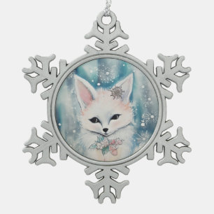 Niedliche Weihnachtstiere Winter Fox Schneeflocken Zinn-Ornament