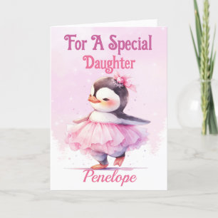 Niedliche WeihnachtsTochter Penguin Pink Ballerina Feiertagskarte
