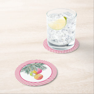 Niedliche WeihnachtsUntersetzer Rosa und Grün Runder Pappuntersetzer