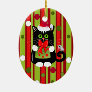 Niedliche Weihnachtsverzierung mit Katze und Keramikornament