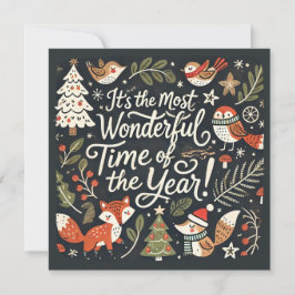 Niedliche Weihnachtswald-Robinen und Füchse Urlaub Feiertagskarte