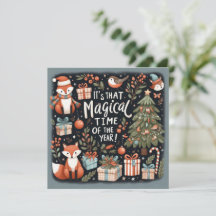 Niedliche Weihnachtswaldstämme und -füchse