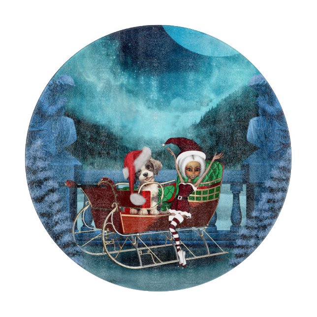 Niedliche Weihnachtswelpen Schneidebrett (Vorderseite)