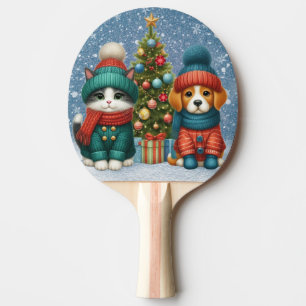 Niedliche Weihnachtswelpen und -kätzchen Tischtennis Schläger